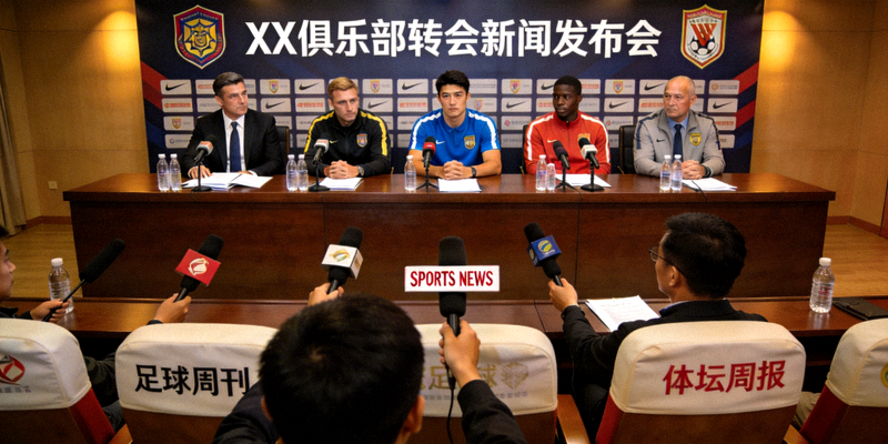 足球运动员转会新闻发布会现场